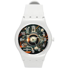 Illustrations Technology Robot Internet Processor Round Plastic Sport Watch (m) by Ravend