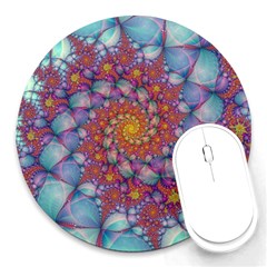 Fractals Abstract Art Cyan Spiral Vortex Pattern Round Mousepad by Ravend