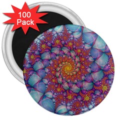 Fractals Abstract Art Cyan Spiral Vortex Pattern 3  Magnets (100 Pack) by Ravend