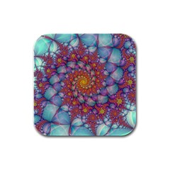 Fractals Abstract Art Cyan Spiral Vortex Pattern Rubber Square Coaster (4 Pack) by Ravend