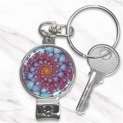 Fractals Abstract Art Cyan Spiral Vortex Pattern Nail Clippers Key Chain by Ravend