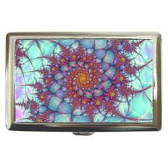 Fractals Abstract Art Cyan Spiral Vortex Pattern Cigarette Money Case by Ravend