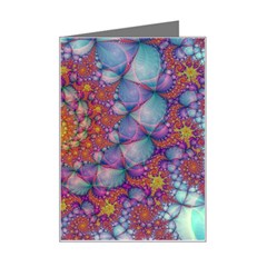 Fractals Abstract Art Cyan Spiral Vortex Pattern Mini Greeting Card by Ravend