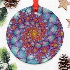 Fractals Abstract Art Cyan Spiral Vortex Pattern Round Ornament (two Sides) by Ravend