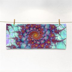 Fractals Abstract Art Cyan Spiral Vortex Pattern Hand Towel by Ravend