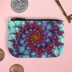 Fractals Abstract Art Cyan Spiral Vortex Pattern Mini Coin Purse by Ravend