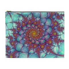 Fractals Abstract Art Cyan Spiral Vortex Pattern Cosmetic Bag (xl) by Ravend