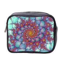 Fractals Abstract Art Cyan Spiral Vortex Pattern Mini Toiletries Bag (two Sides) by Ravend