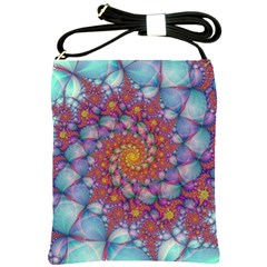 Fractals Abstract Art Cyan Spiral Vortex Pattern Shoulder Sling Bag by Ravend