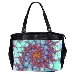 Fractals Abstract Art Cyan Spiral Vortex Pattern Oversize Office Handbag (2 Sides) by Ravend