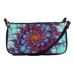 Fractals Abstract Art Cyan Spiral Vortex Pattern Shoulder Clutch Bag by Ravend