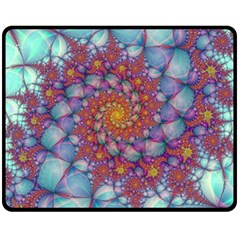 Fractals Abstract Art Cyan Spiral Vortex Pattern One Side Fleece Blanket (medium) by Ravend