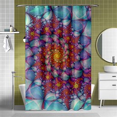 Fractals Abstract Art Cyan Spiral Vortex Pattern Shower Curtain 48  X 72  (small)  by Ravend