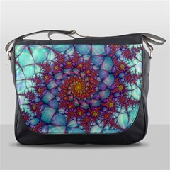 Fractals Abstract Art Cyan Spiral Vortex Pattern Messenger Bag by Ravend