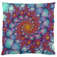 Fractals Abstract Art Cyan Spiral Vortex Pattern Large Cushion Case (one Side) by Ravend