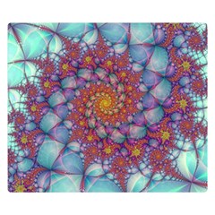 Fractals Abstract Art Cyan Spiral Vortex Pattern Premium Plush Fleece Blanket (small) by Ravend