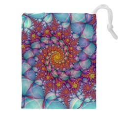 Fractals Abstract Art Cyan Spiral Vortex Pattern Drawstring Pouch (4xl) by Ravend