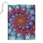 Fractals Abstract Art Cyan Spiral Vortex Pattern Drawstring Pouch (5XL) Back