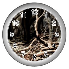 Tree Nature Landscape Forest Wall Clock (silver) by Ravend