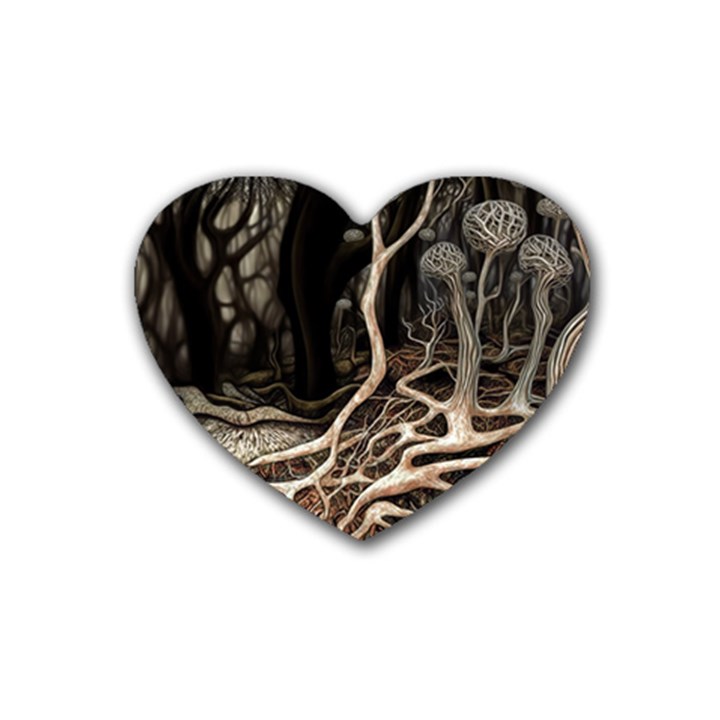 Tree Nature Landscape Forest Rubber Heart Coaster (4 pack)