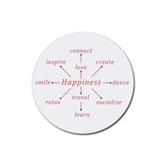 Happiness Typographic Style Concept Rubber Round Coaster (4 Pack) by dflcprintsclothing