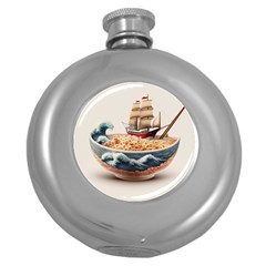 Ai Generated Noodles Pirate Chinese Food Food Round Hip Flask (5 Oz) by danenraven