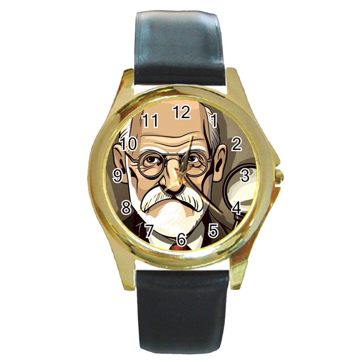 Ai Generated Psychotherapist Psychology Therapy Round Gold Metal Watch