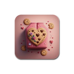 Cookies Valentine Heart Holiday Gift Love Rubber Square Coaster (4 Pack) by danenraven