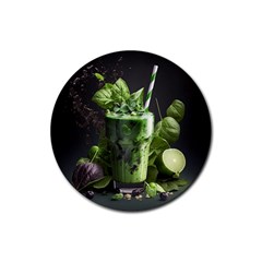 Ai Generated Drink Spinach Smooth Apple Ginger Rubber Coaster (round) by danenraven