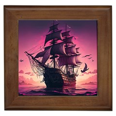 Ship Pirate Adventure Landscape Ocean Sun Heaven Framed Tile