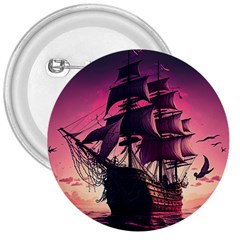 Ship Pirate Adventure Landscape Ocean Sun Heaven 3  Buttons