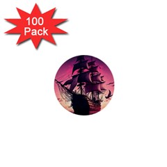 Ship Pirate Adventure Landscape Ocean Sun Heaven 1  Mini Buttons (100 pack) 