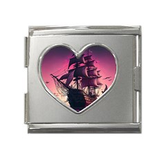 Ship Pirate Adventure Landscape Ocean Sun Heaven Mega Link Heart Italian Charm (18mm)