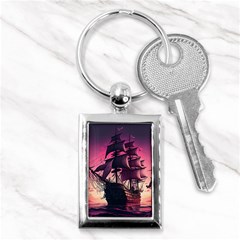 Ship Pirate Adventure Landscape Ocean Sun Heaven Key Chain (Rectangle)