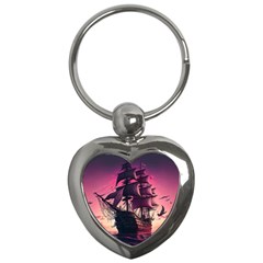 Ship Pirate Adventure Landscape Ocean Sun Heaven Key Chain (Heart)