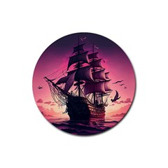 Ship Pirate Adventure Landscape Ocean Sun Heaven Rubber Coaster (round) by danenraven