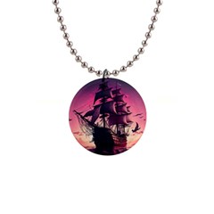 Ship Pirate Adventure Landscape Ocean Sun Heaven 1  Button Necklace