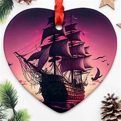 Ship Pirate Adventure Landscape Ocean Sun Heaven Heart Ornament (two Sides) by danenraven