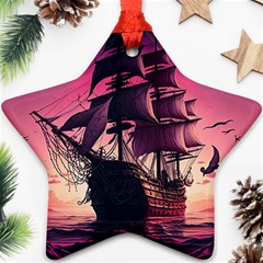 Ship Pirate Adventure Landscape Ocean Sun Heaven Star Ornament (Two Sides)