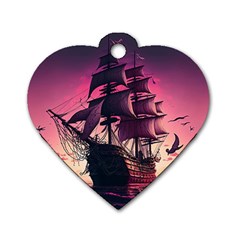 Ship Pirate Adventure Landscape Ocean Sun Heaven Dog Tag Heart (One Side)