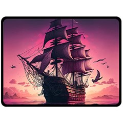 Ship Pirate Adventure Landscape Ocean Sun Heaven One Side Fleece Blanket (Large)