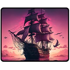 Ship Pirate Adventure Landscape Ocean Sun Heaven One Side Fleece Blanket (Medium)