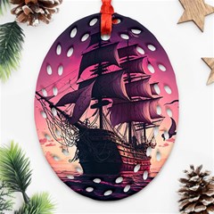 Ship Pirate Adventure Landscape Ocean Sun Heaven Oval Filigree Ornament (Two Sides)