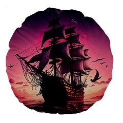 Ship Pirate Adventure Landscape Ocean Sun Heaven Large 18  Premium Round Cushions