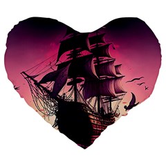 Ship Pirate Adventure Landscape Ocean Sun Heaven Large 19  Premium Heart Shape Cushions