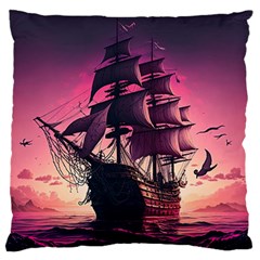 Ship Pirate Adventure Landscape Ocean Sun Heaven Large Premium Plush Fleece Cushion Case (One Side)