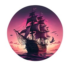 Ship Pirate Adventure Landscape Ocean Sun Heaven Mini Round Pill Box