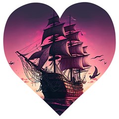 Ship Pirate Adventure Landscape Ocean Sun Heaven Wooden Puzzle Heart