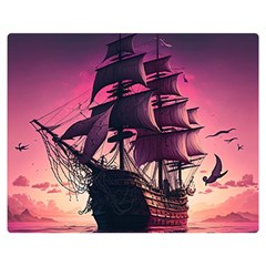 Ship Pirate Adventure Landscape Ocean Sun Heaven One Side Premium Plush Fleece Blanket (Medium)