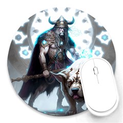 Ai Generated Viking God Fantasy Dog Norse Man Round Mousepad by danenraven